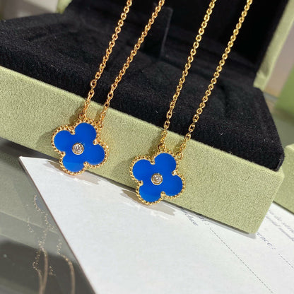 [Elite]CLOVER 15MM DIAMOND AND BLUE AGATE NECKLACE