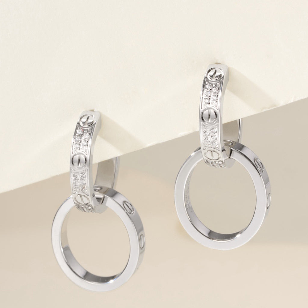 [Elite]LOVE 3.3MM DANGLE HALF DIAMOND EARRINGS