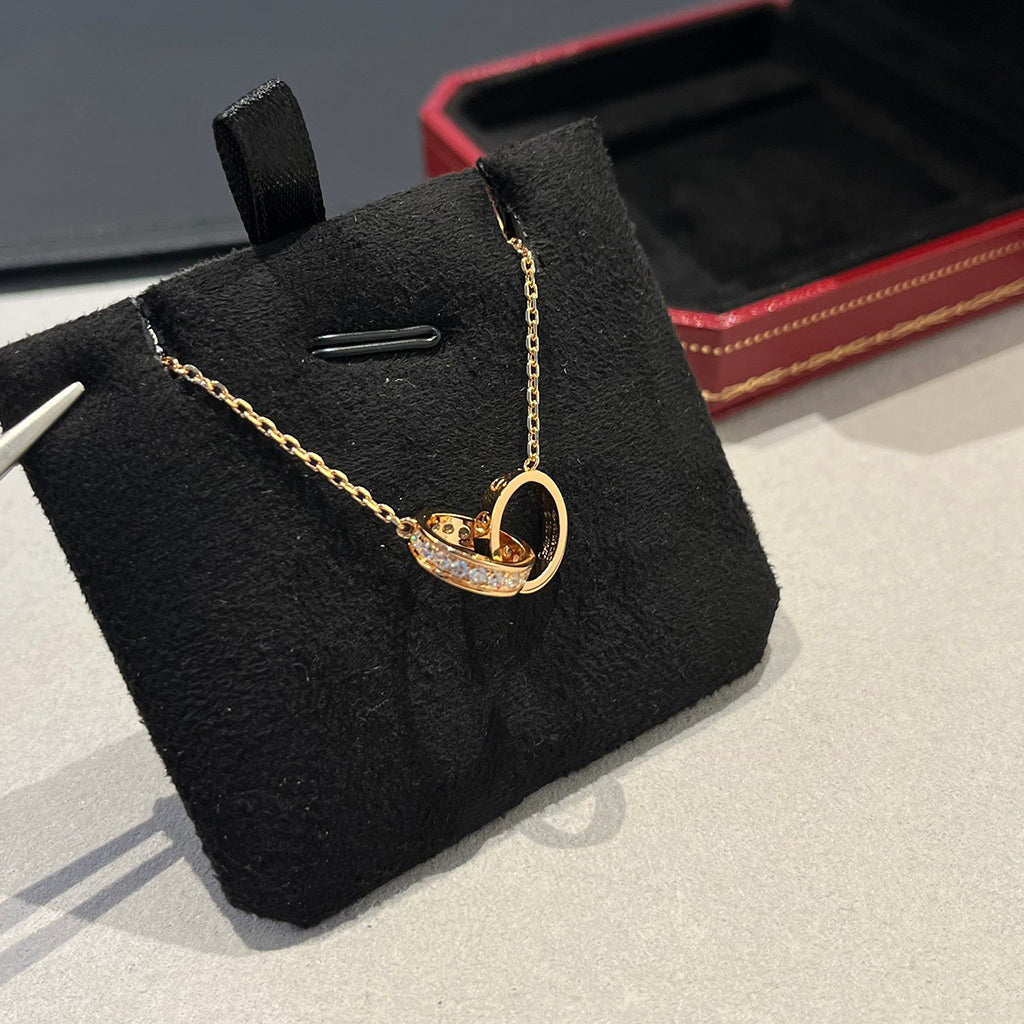 [Elite]LOVE DOUBLE RING HALF DIAMOND NECKLACE