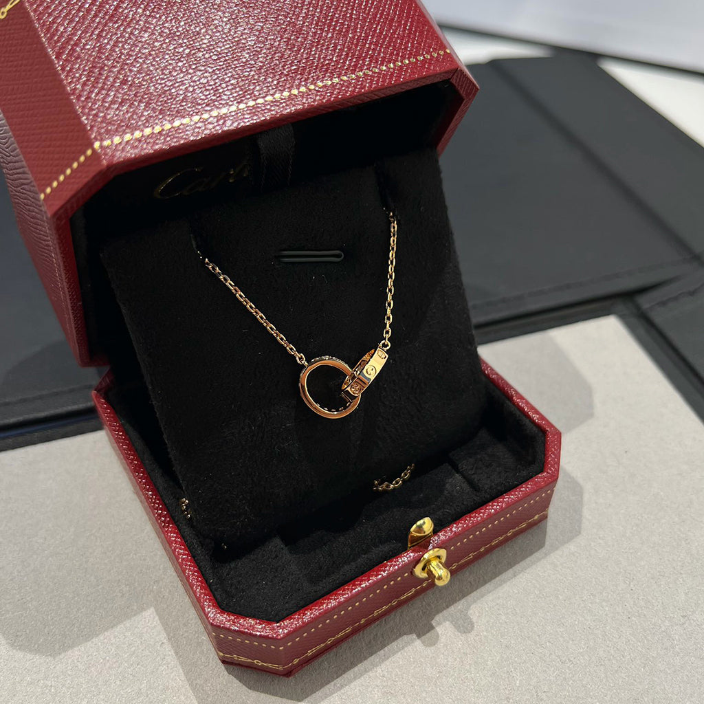 [Elite]LOVE DOUBLE RING HALF DIAMOND NECKLACE