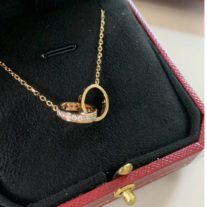 [Elite]LOVE DOUBLE RING HALF DIAMOND NECKLACE