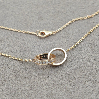 [Elite]LOVE DOUBLE RING HALF DIAMOND NECKLACE