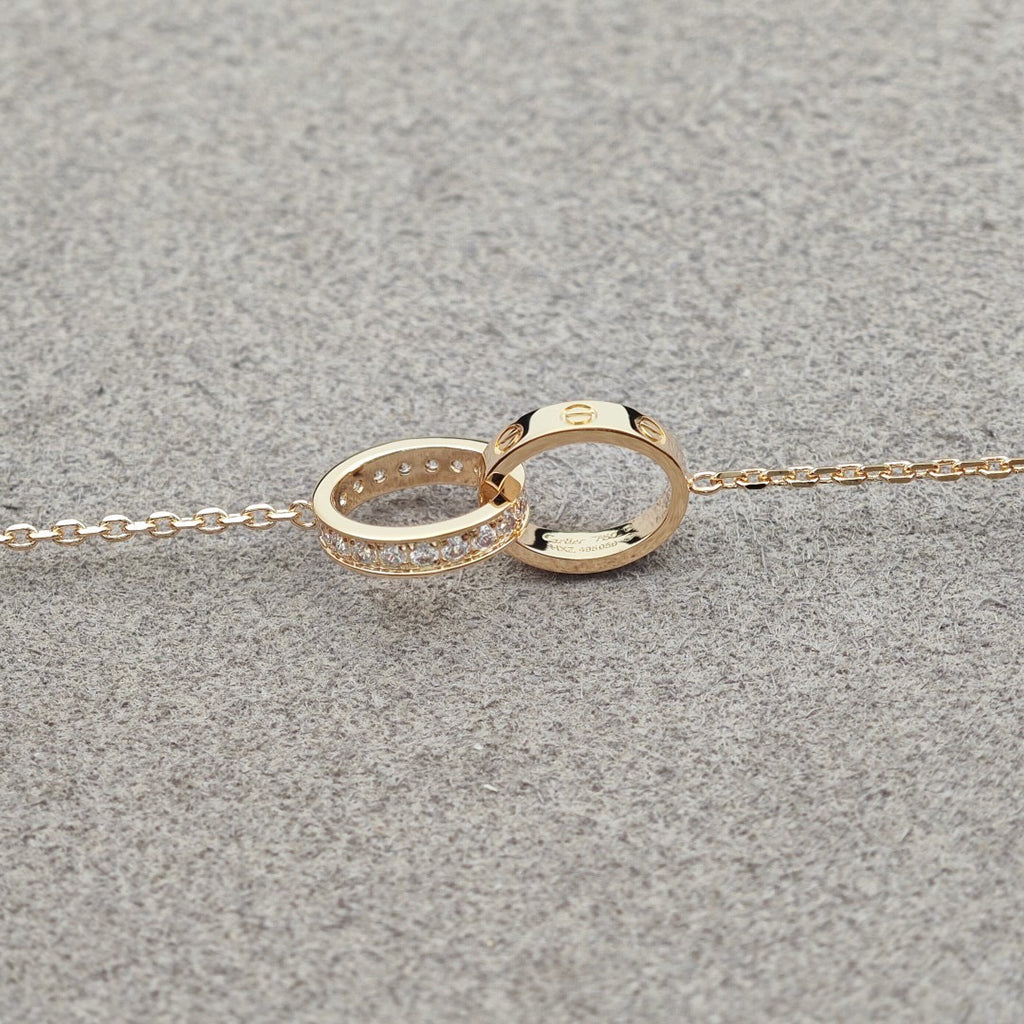 [Elite]LOVE DOUBLE RING HALF DIAMOND NECKLACE
