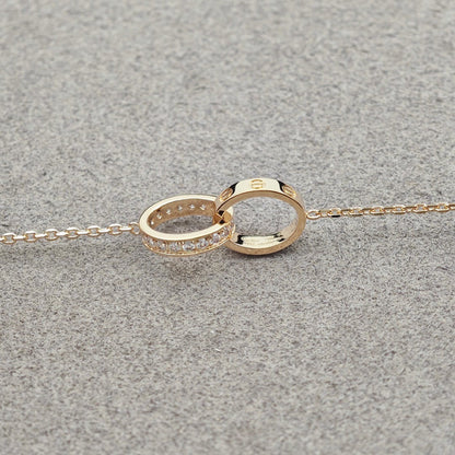 [Elite]LOVE DOUBLE RING HALF DIAMOND NECKLACE
