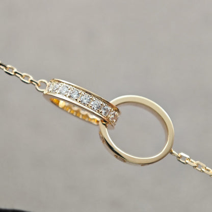 [Elite]LOVE DOUBLE RING HALF DIAMOND NECKLACE
