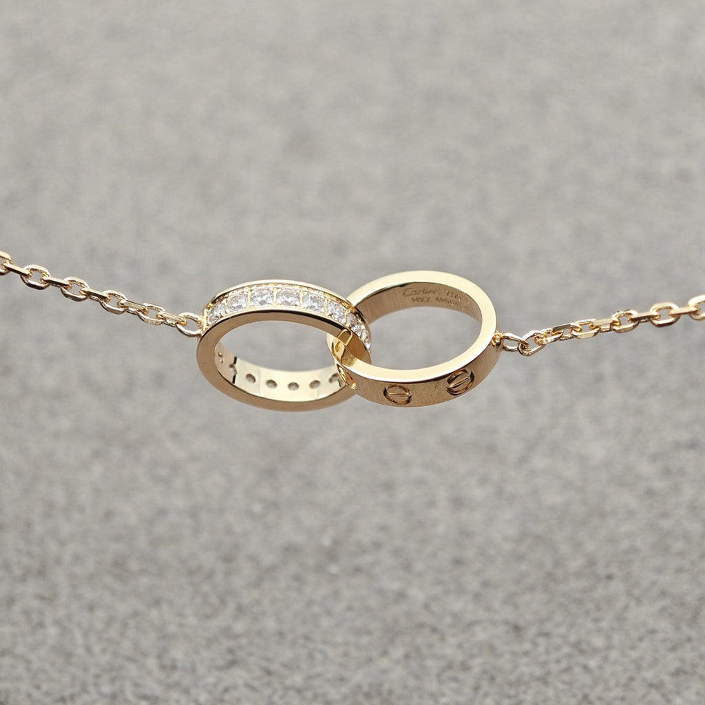 [Elite]LOVE DOUBLE RING HALF DIAMOND NECKLACE
