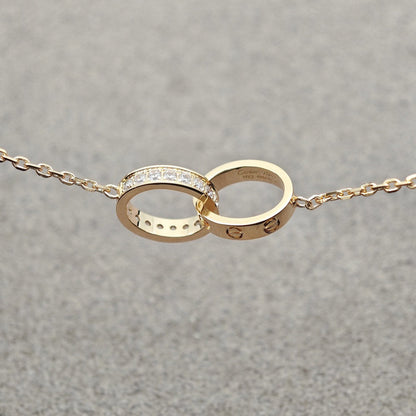 [Elite]LOVE DOUBLE RING HALF DIAMOND NECKLACE