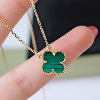 [Elite]CLOVER 15MM MALACHITE SINGLE FLOWER  NECKLACE