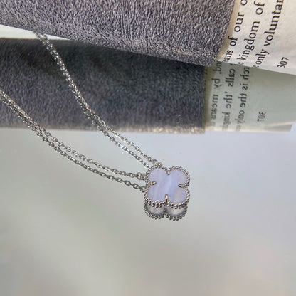 [Elite]CLOVER 15MM BLUE CHALCEDONY NECKLACE SILVER