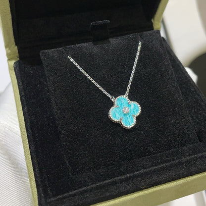 [Elite]CLOVER 15MM DIAMOND SVRES PORCELAIN  NECKLACE SILVER
