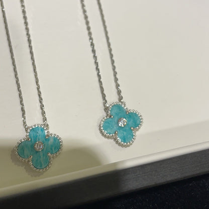[Elite]CLOVER 15MM DIAMOND SVRES PORCELAIN  NECKLACE SILVER