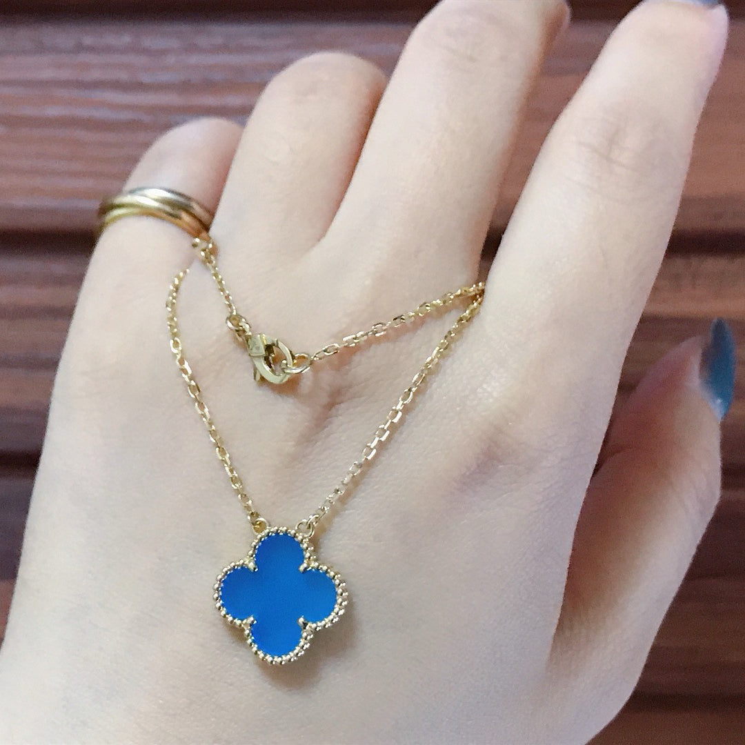 [Elite]CLOVER 15MM BLUE AGATE NECKLACE