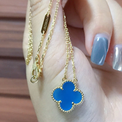 [Elite]CLOVER 15MM BLUE AGATE NECKLACE