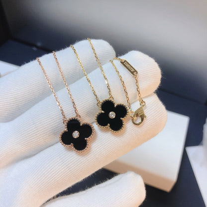 [Elite]CLOVER 15MM DIAMOND ONYX NECKLACE