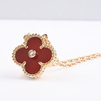 [Elite]CLOVER 15MM DIAMOND CARNELIAN NECKLACE
