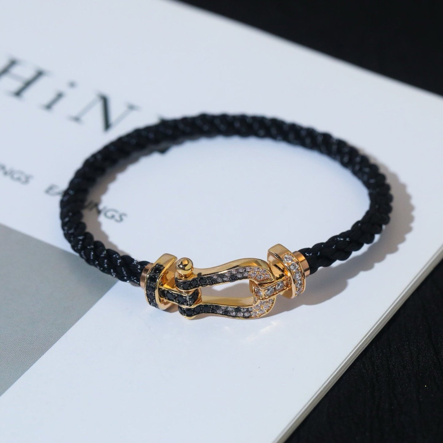 [Elite]FORCE LARGE HORSESHOE BLACK WHITE DIAMOND BRACELET ROSE GOLD