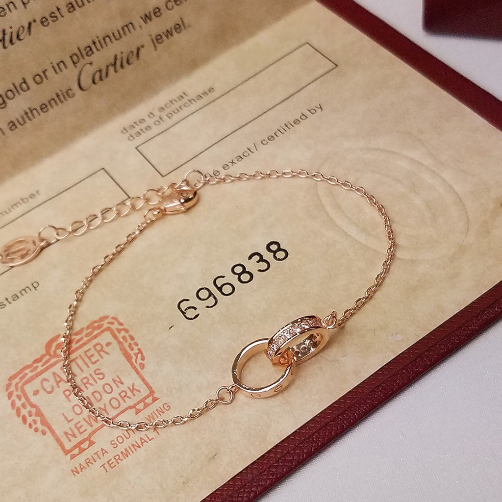 [Elite]LOVE DOUBLE RING HALF DIAMOND BRACELET