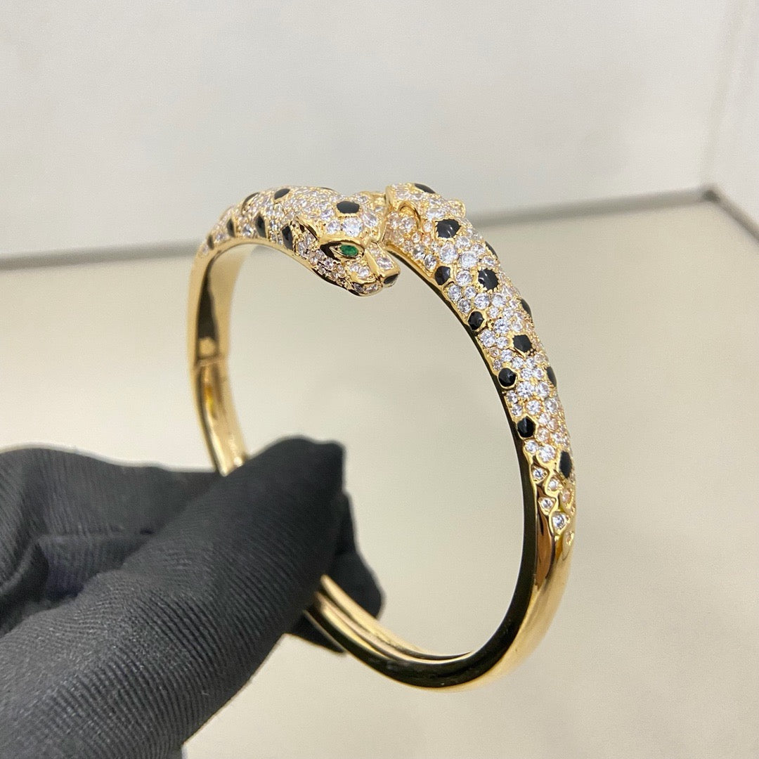 [Elite]PANTHERE DOUBLE HEADED HALF DIAMOND OPEN BRACELET