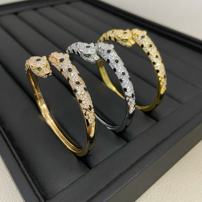[Elite]PANTHERE DOUBLE HEADED HALF DIAMOND OPEN BRACELET