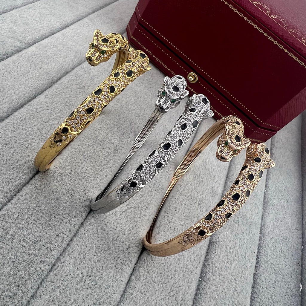 [Elite]PANTHERE DOUBLE HEADED HALF DIAMOND OPEN BRACELET