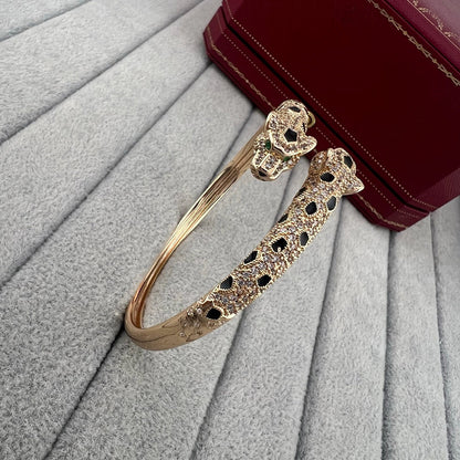 [Elite]PANTHERE DOUBLE HEADED HALF DIAMOND OPEN BRACELET