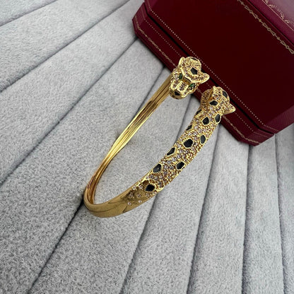 [Elite]PANTHERE DOUBLE HEADED HALF DIAMOND OPEN BRACELET