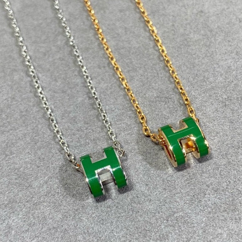[Elite]POP H GREEN NECKLACE SILVER AND GOLD