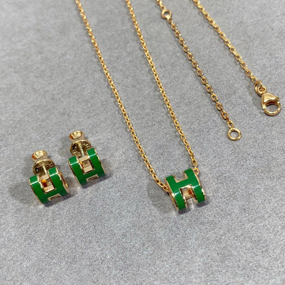 [Elite]POP H GREEN NECKLACE SILVER AND GOLD