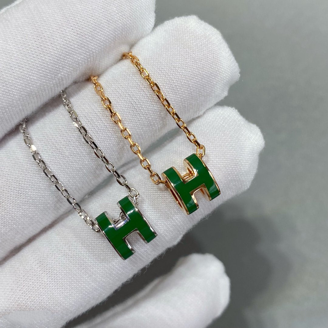 [Elite]POP H GREEN NECKLACE SILVER AND GOLD