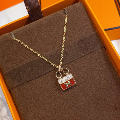 [Elite]CONSTANCE RED PEDANT PINK GOLD NECKLACE