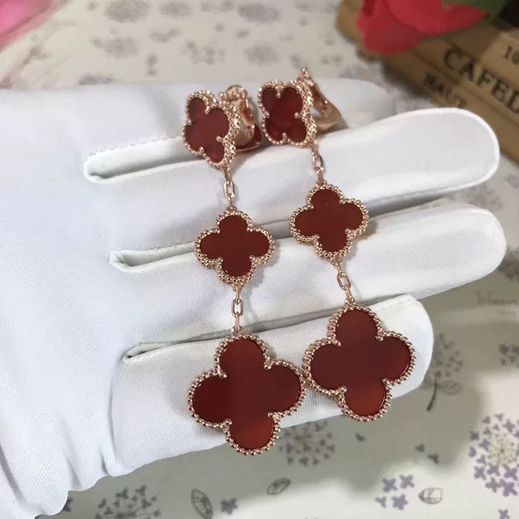 [Elite]CLOVER 3 MOTIF CARNELIAN DROP EARRINGS