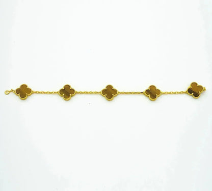 [Elite] CLOVER 5 MOTIFS TIGER EYE BRACELET COLLECTION