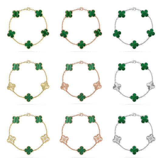 [Elite] CLOVER 5 MOTIF MALACHITE BRACELET COLLECTION