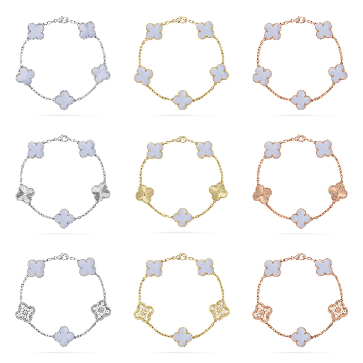 [Elite] CLOVER 5 MOTIF PURPLE CHALCEDONY BRACELET COLLECTION
