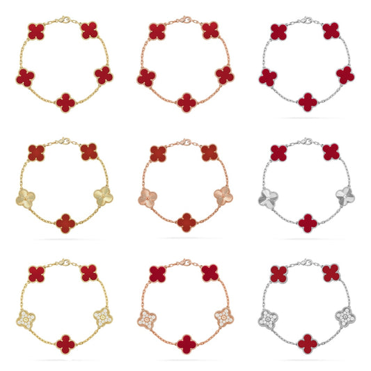 [Elite] CLOVER 5 MOTIF RED CORNELIAN BRACELET COLLECTION