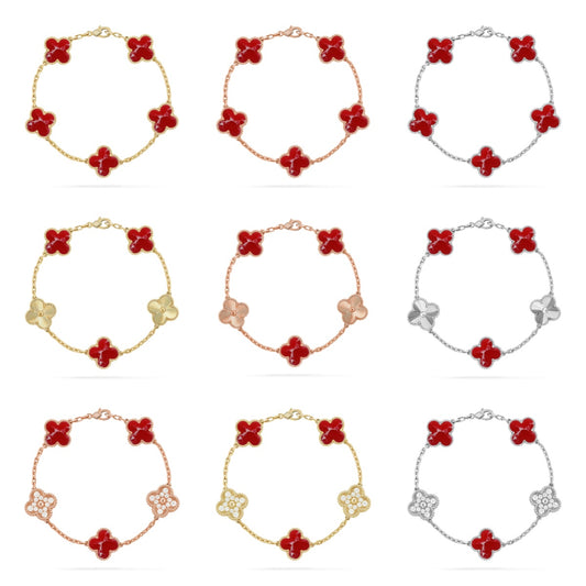 [Elite]CLOVER 5 MOTIF RED PATTERN BRACELET COLLECTION
