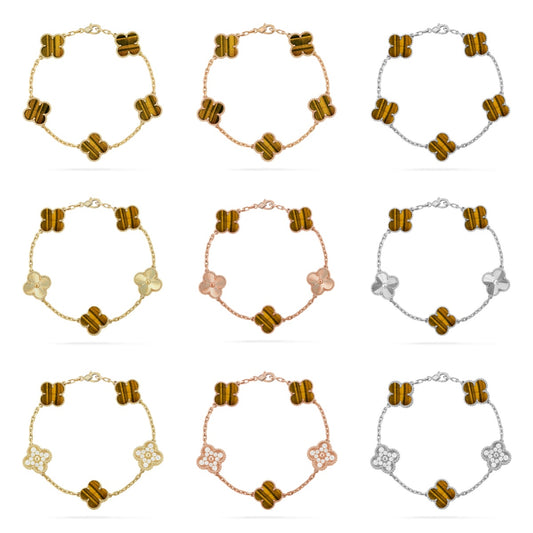 [Elite] CLOVER 5 MOTIFS TIGER EYE BRACELET COLLECTION