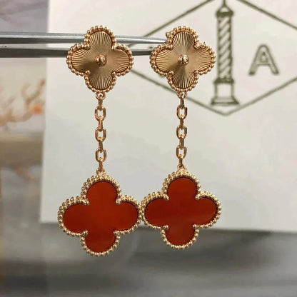 [Elite]CLOVER 2 MOTIF  LASER CARNELIAN EARRINGS