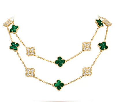 [Elite]CLOVER 20 MOTIFS MALACHITE DIAMOND NECKLACE