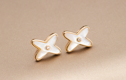 [Elite]JEUX DE WHITE MOP ROSE GOLD DIAMOND EARRINGS