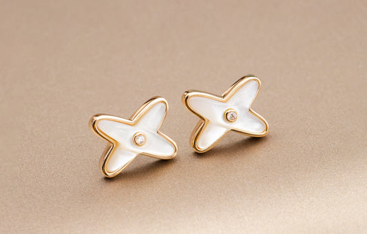 [Elite]JEUX DE WHITE MOP PINK GOLD DIAMOND EARRINGS