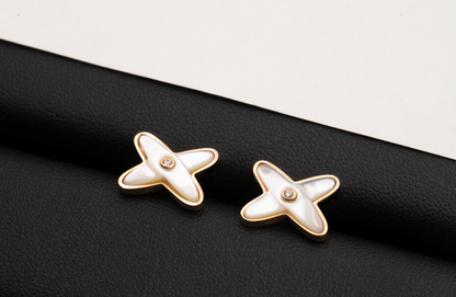 [Elite]JEUX DE WHITE MOP PINK GOLD DIAMOND EARRINGS