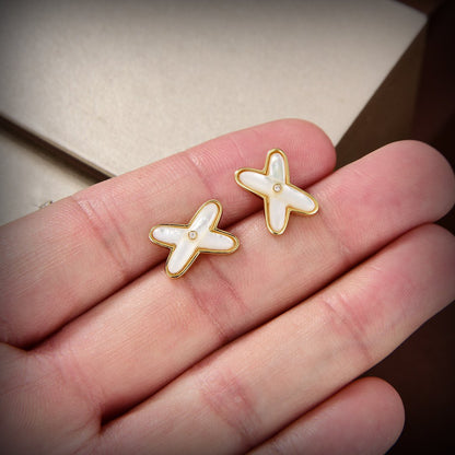 [Elite]JEUX DE WHITE MOP GOLD DIAMOND EARRINGS