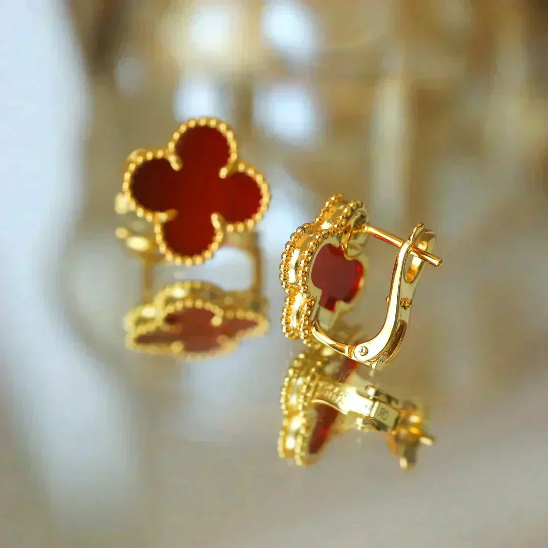 [Elite]CLOVER MEDIUM 1 MOTIFS CARNELIAN  EARRINGS