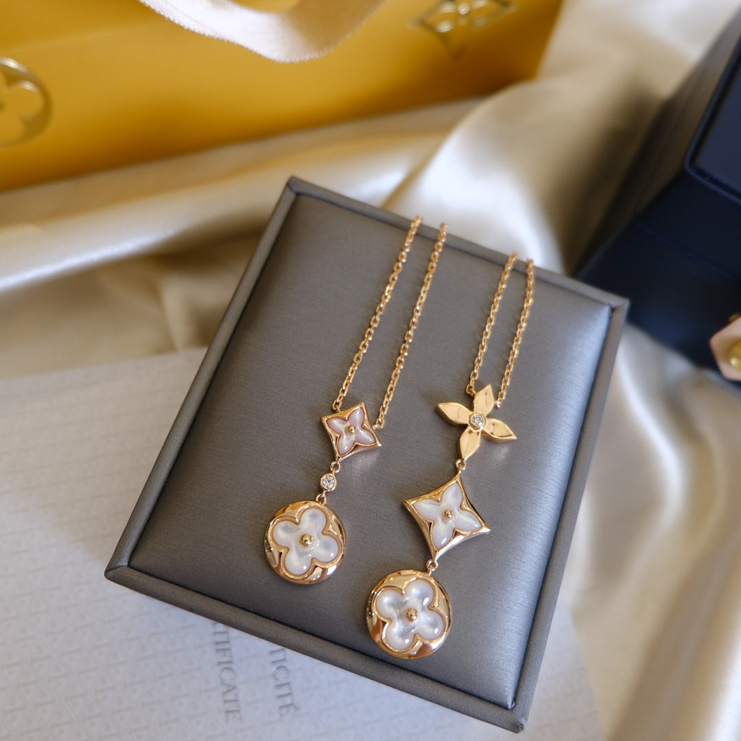 [Elite]COLOR BLOSSOM LARIAT NECKLACE PINK GOLD WHITE MOTHER PEARL AND DIAMOND