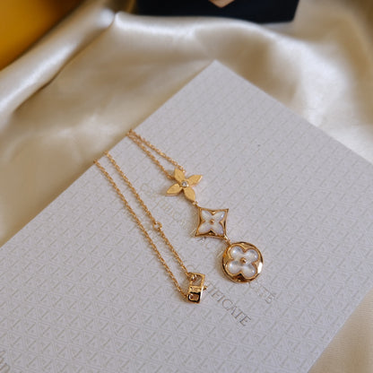 [Elite]COLOR BLOSSOM LARIAT NECKLACE PINK GOLD WHITE MOTHER PEARL AND DIAMOND