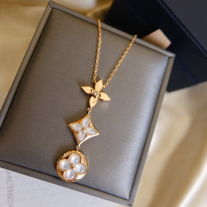 [Elite]COLOR BLOSSOM LARIAT NECKLACE PINK GOLD WHITE MOTHER PEARL AND DIAMOND