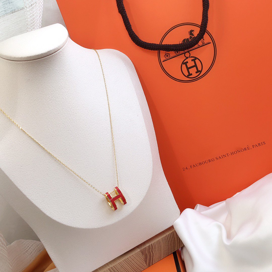 [Elite]HM CLIC RED ENAMEL GOLD NECKLACE