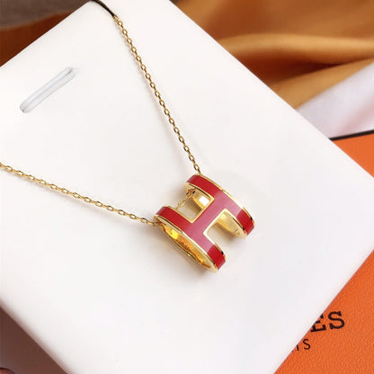 [Elite]HM CLIC RED ENAMEL GOLD NECKLACE