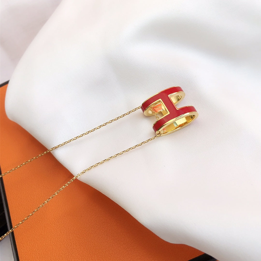 [Elite]HM CLIC RED ENAMEL GOLD NECKLACE